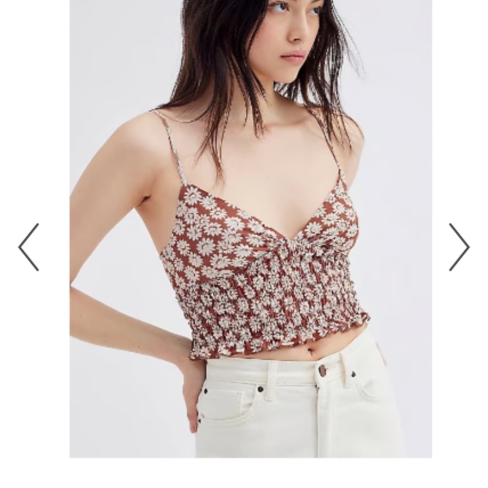 NWT Urban Outfitters Floral Smocked Festival Crop Top - Brown and White